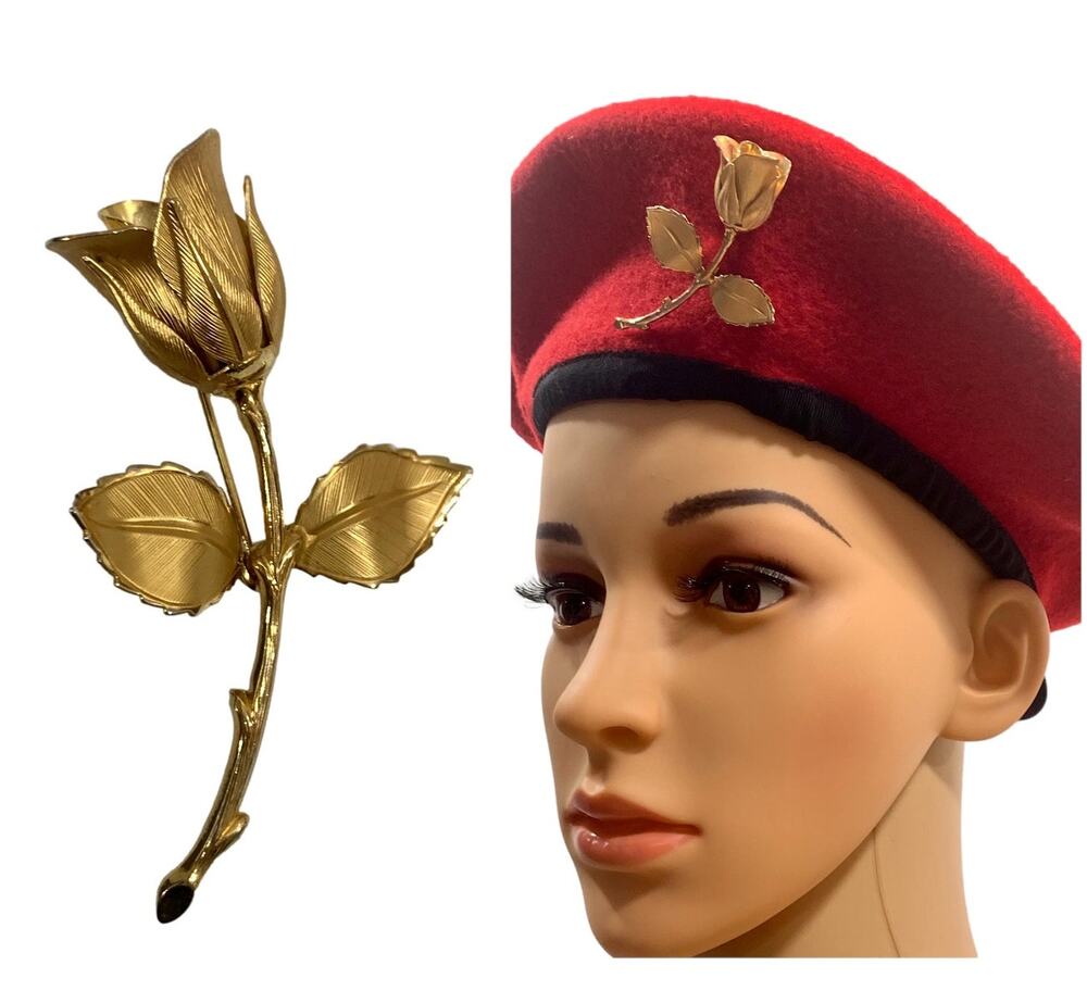Vintage 60s Large Gold Single Rose Brooch Pin | 2.75"